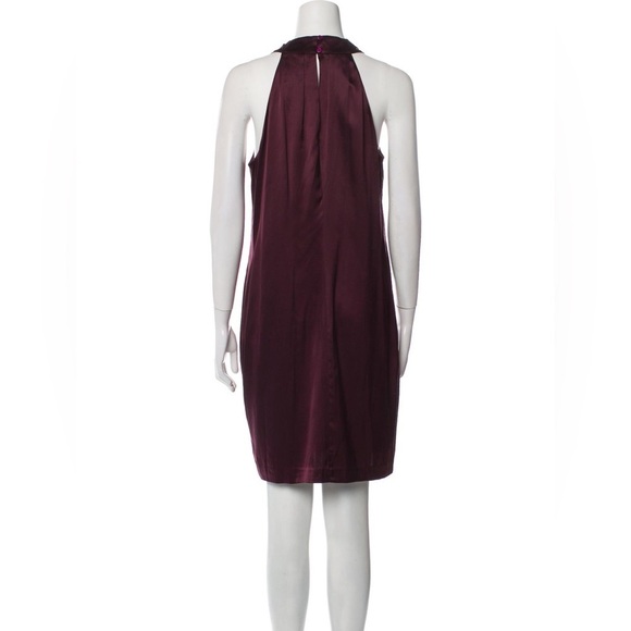 VINCE V-Neck Knee-Length Stretch Silk Ruffle Burgundy Purple Shift Dress EUC M - Picture 3 of 12